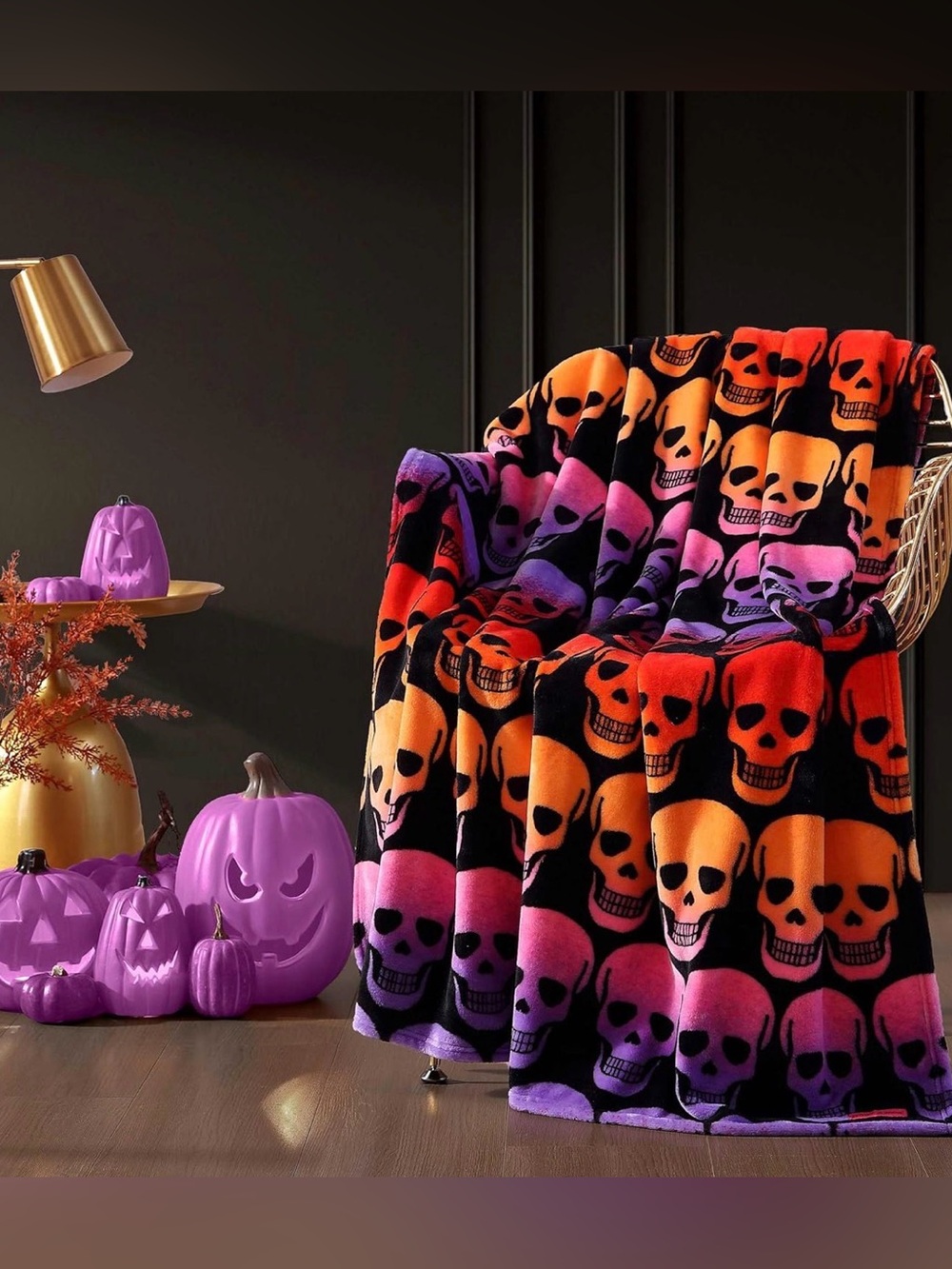 Betsey Johnson Plush Skull Throw Fleece Blanket 50x70 Ombre Cozy Gothic Glam